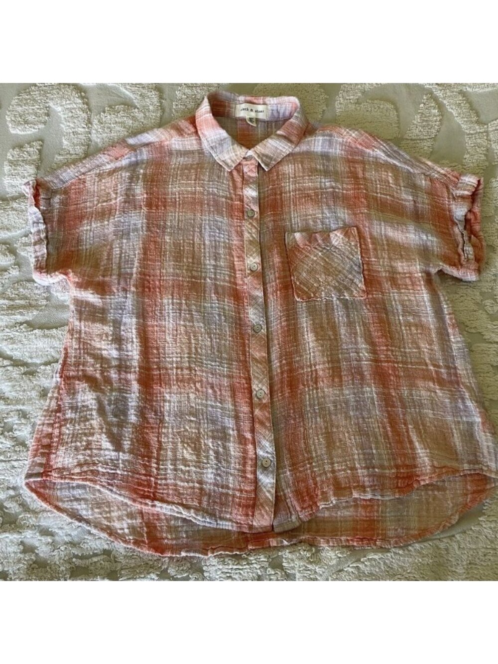 Cloth & Stone Womens Plaid Short Sleeve Button Up Shirt Size XL